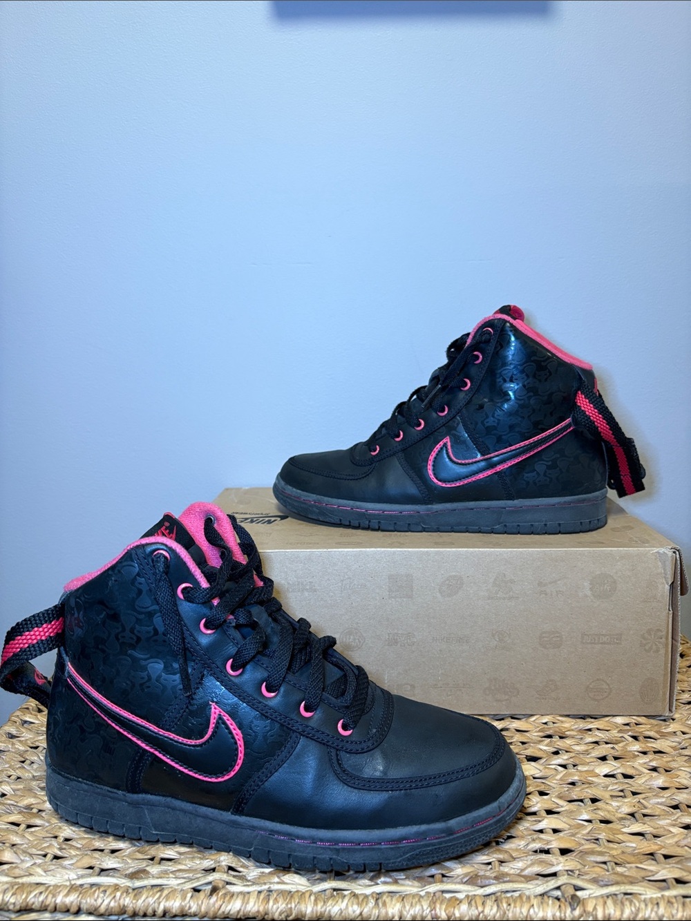 Nike Kids High-Top Sneakers in Black with Pink Accents